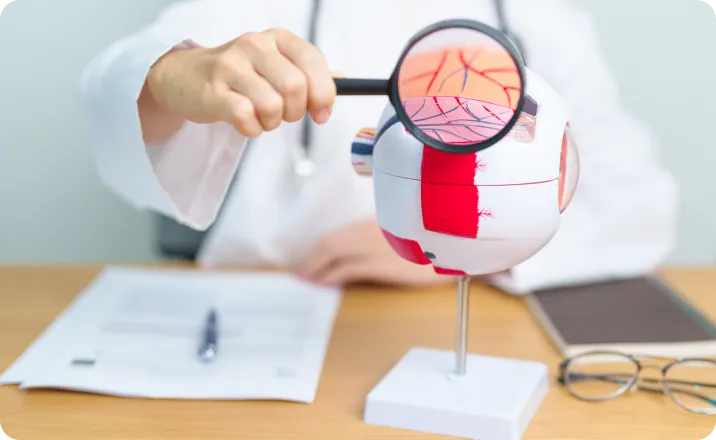 doctor magnifying the nerves of the eye