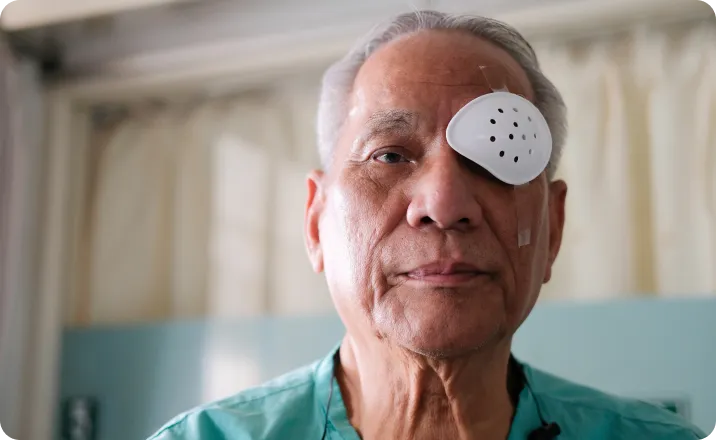 eyepatch on left eye after eye procedure